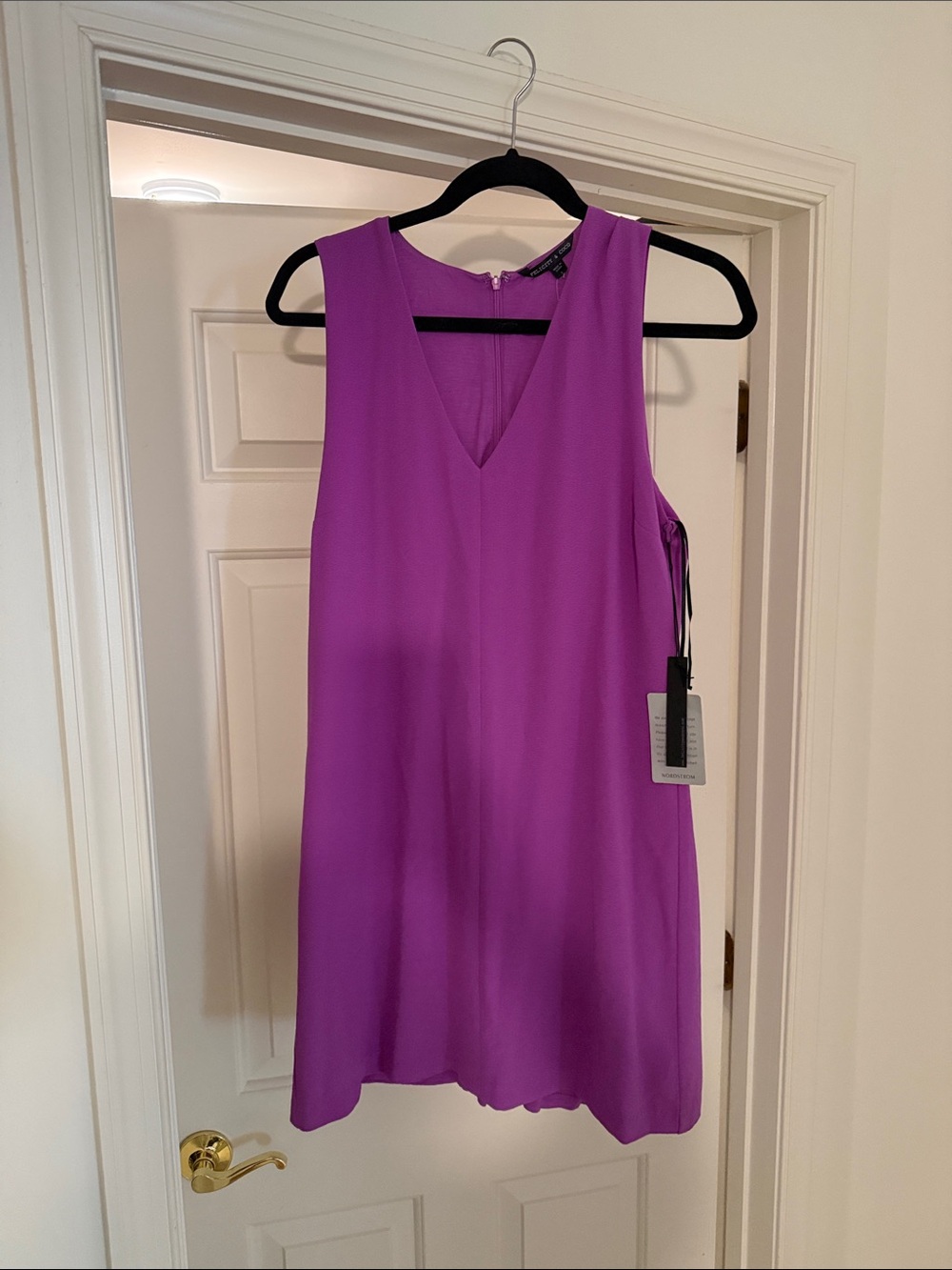 Sleeveless V-Neck Shift Dress in Bright Purple